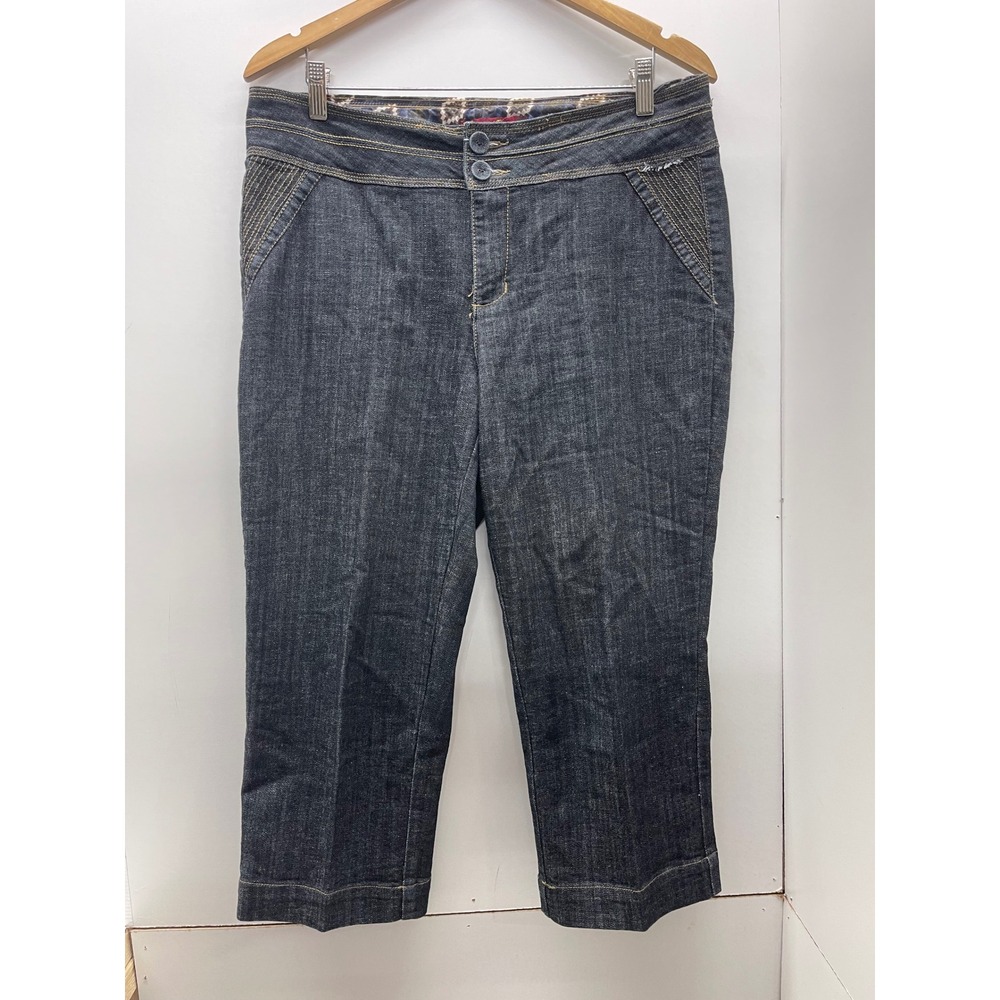 One 5 One Women Dark Wash Denim Capri Pants Size 12 Double Button Cropped Jeans